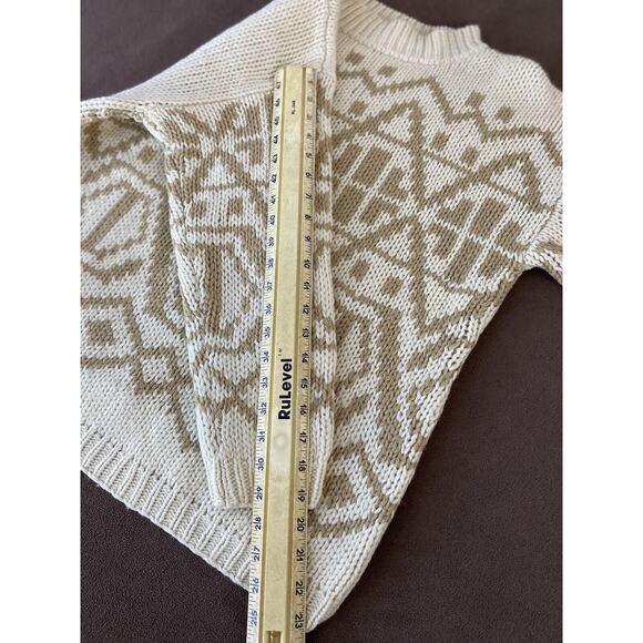 Vtg Jones NY Sz L 100% Hand-knitted Wool Fair Isle Geometric White Tan Sweater - Picture 9 of 9